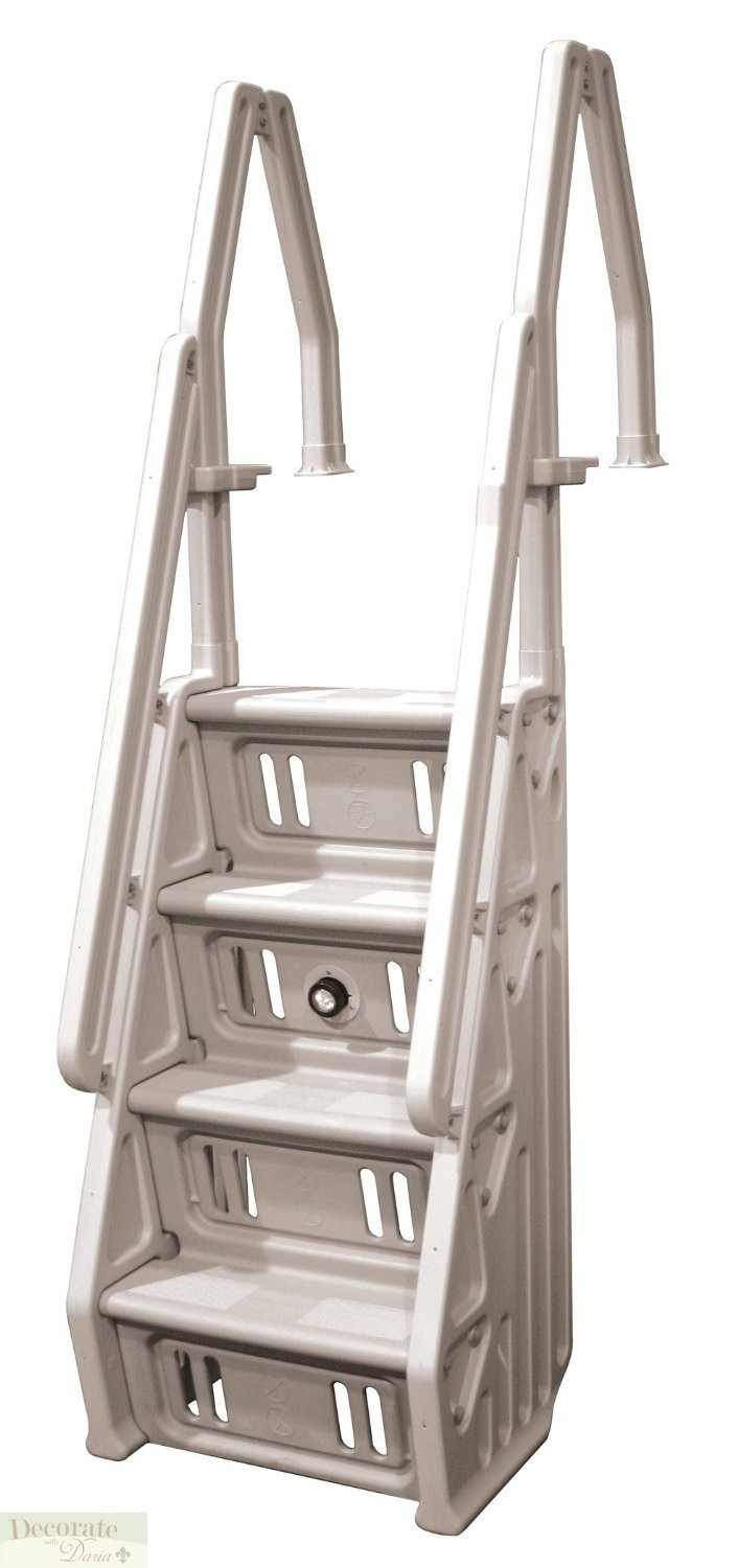 Above Ground Pool Deck Ladders
 POOL LADDER ABOVE GROUND DECK MOUNT TAUPE 4 Tread Non skid