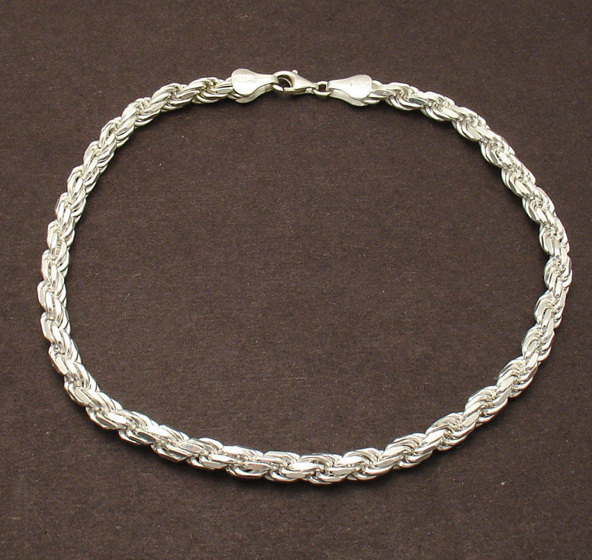 Anklet Diamond
 10" 5mm Bold Diamond Cut Rope Anklet Ankle Bracelet Solid