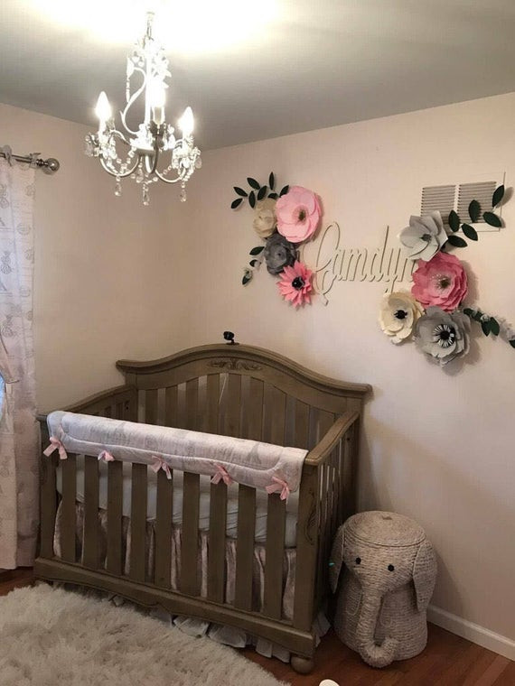 Baby Girl Wall Decorating Ideas
 Gray Paper flowers baby girl pink nursery bedroom wall decor