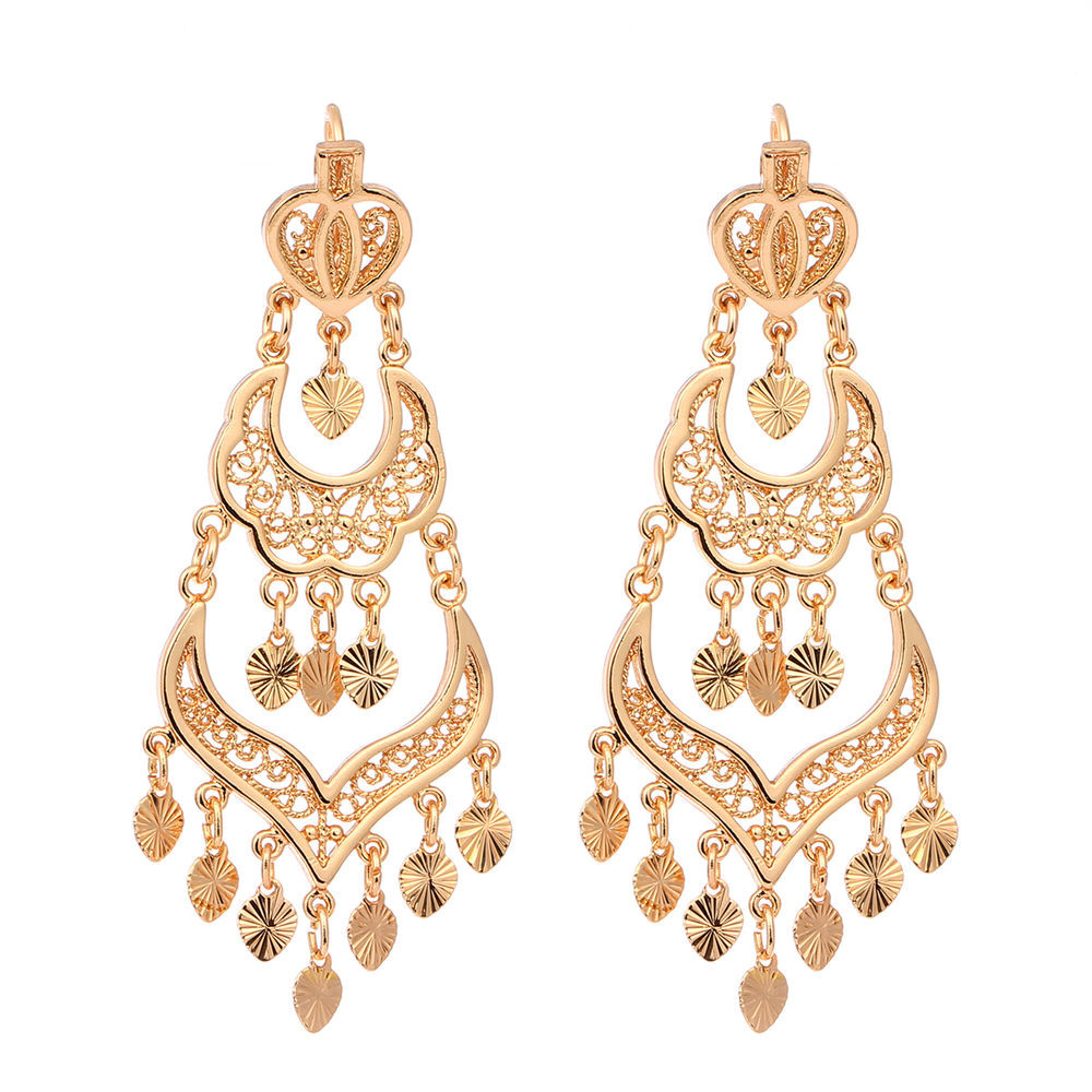 Chandelier Earrings Gold
 Women 18K Gold Plated Three Row Love Heart Chandelier