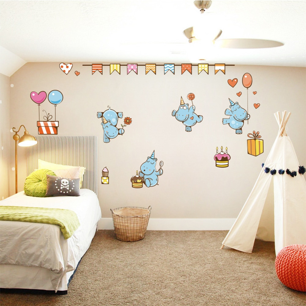 Childrens Bedroom Wall Stickers Removable
 Adorable hippo Wall Stickers For Kids Room Home Decor DIY