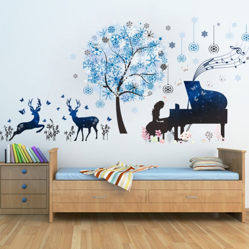 Childrens Bedroom Wall Stickers Removable
 Hot Dandelion Piano Girl DeerWall Stickers Removable Wall