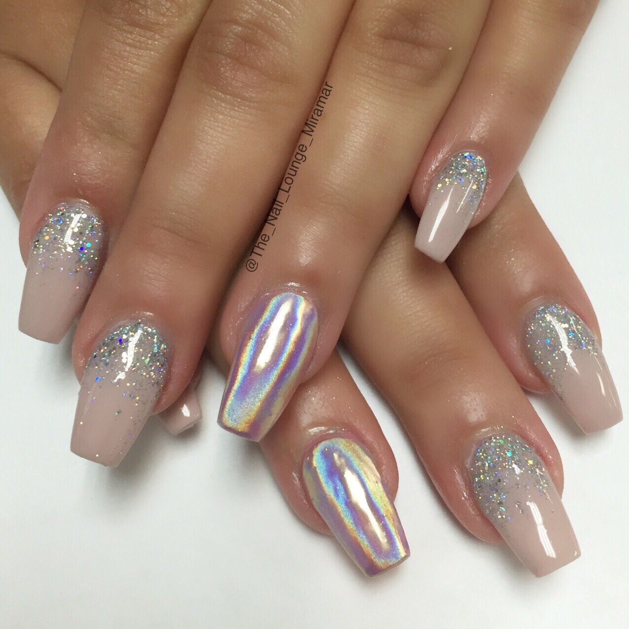 Chrome Glitter Nails
 Holographic chrome glitter ombré nail art design