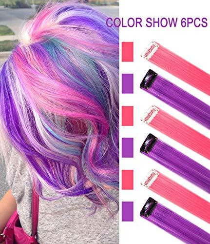 Color Hair Extensions For Kids
 Pink and Purple Wig Pieces for Kids Straight Clip in