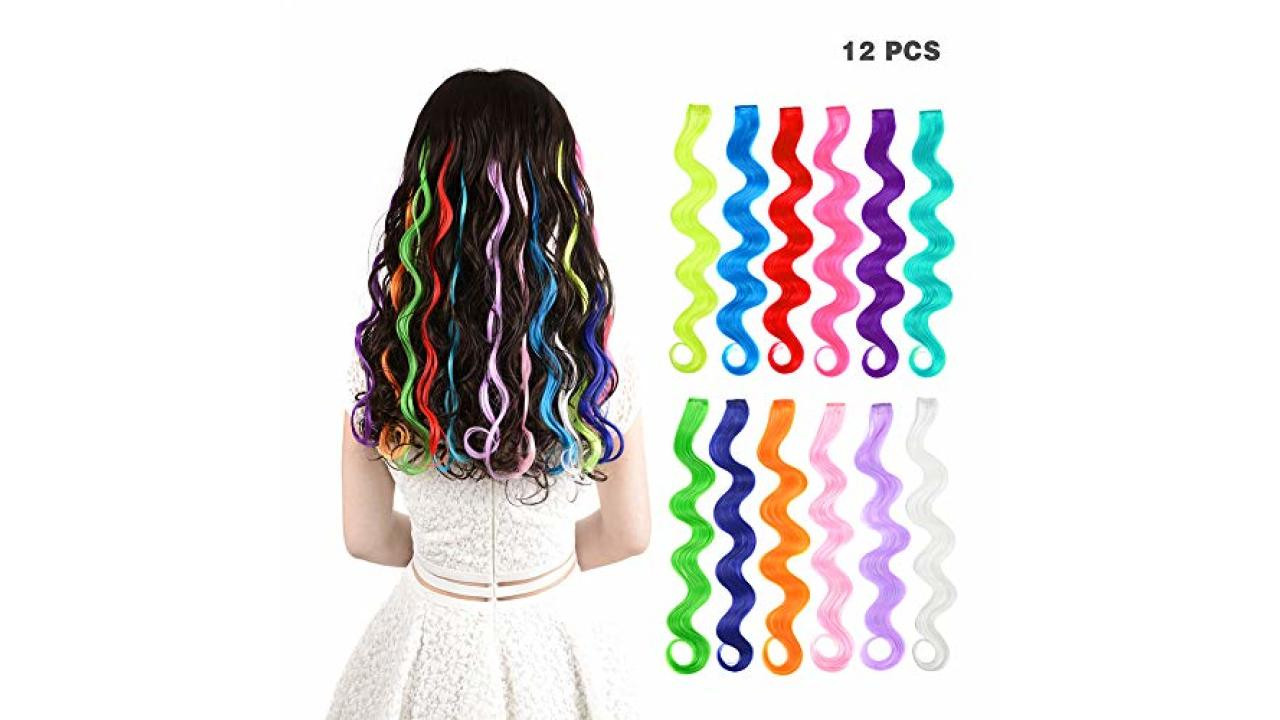 Color Hair Extensions For Kids
 12 Pieces Party Highlights Clip in Colored Hair Extensions