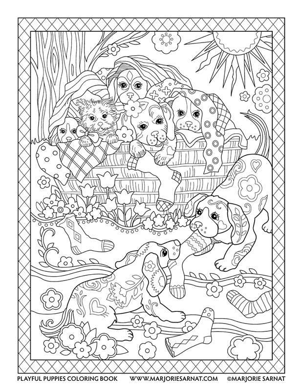 Coloring Pages For Adults Dogs
 Playful Puppies — Marjorie Sarnat Design & Illustration