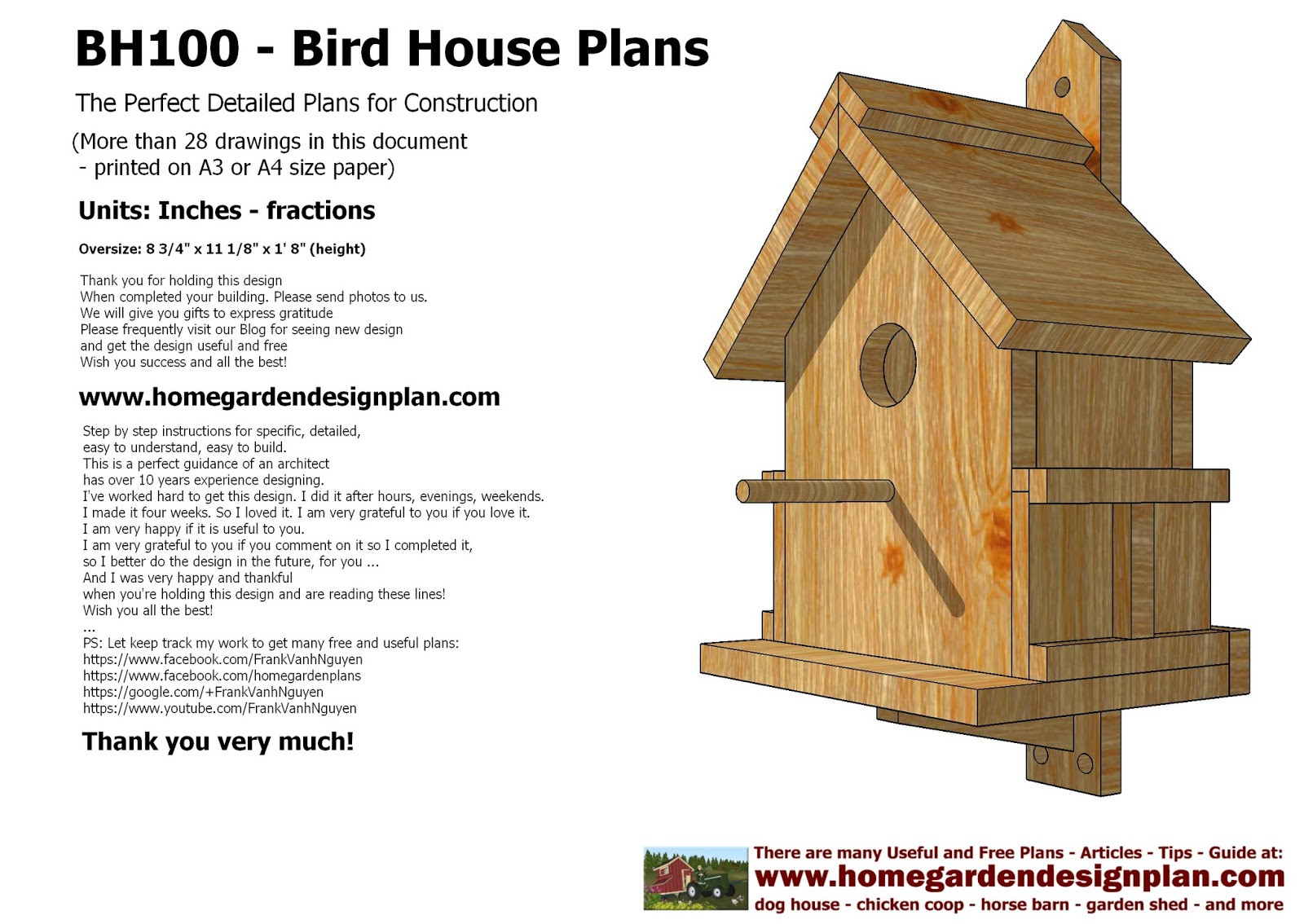DIY Bird House Plans
 Sntila home garden plans BH100 Bird House Plans