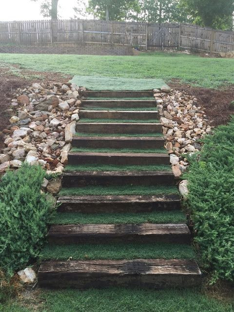 DIY Outdoor Steps
 DIY outdoor landscaping stairs rail road ties