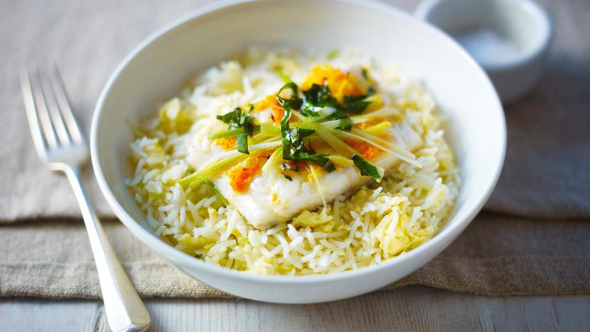 Fish And Rice Recipes
 Steamed ginger fish served with egg fried rice recipe