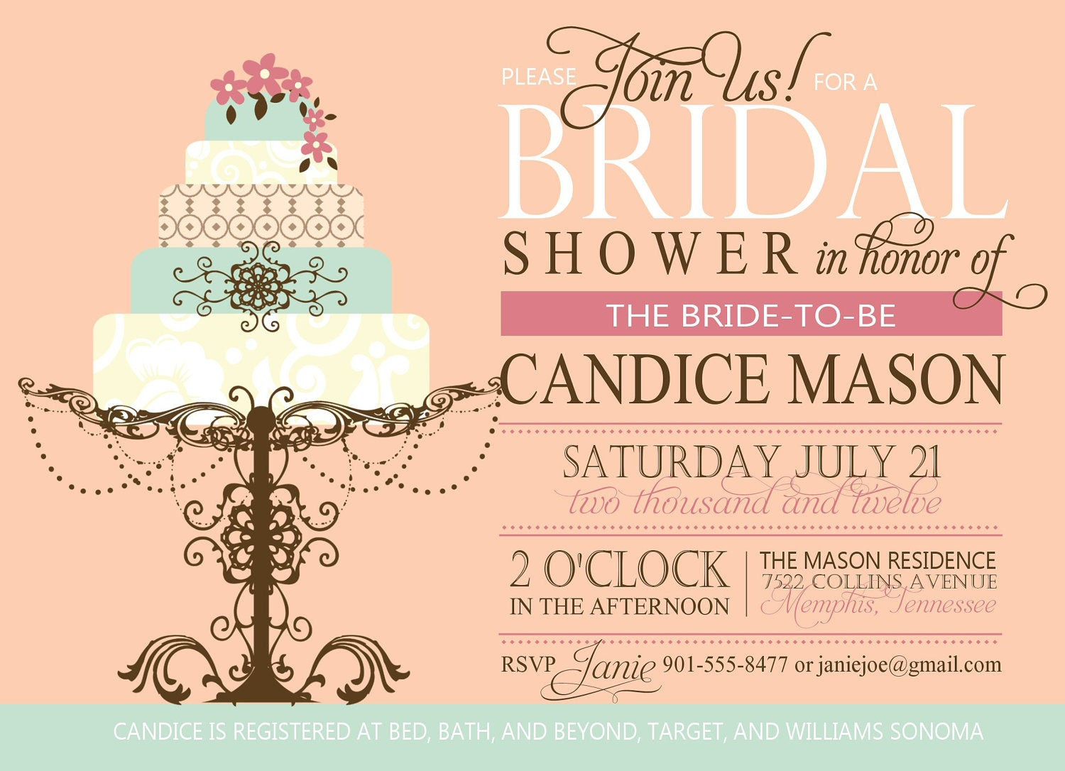 Free Wedding Shower Invitations
 Bridal Shower Invitation custom printable digital