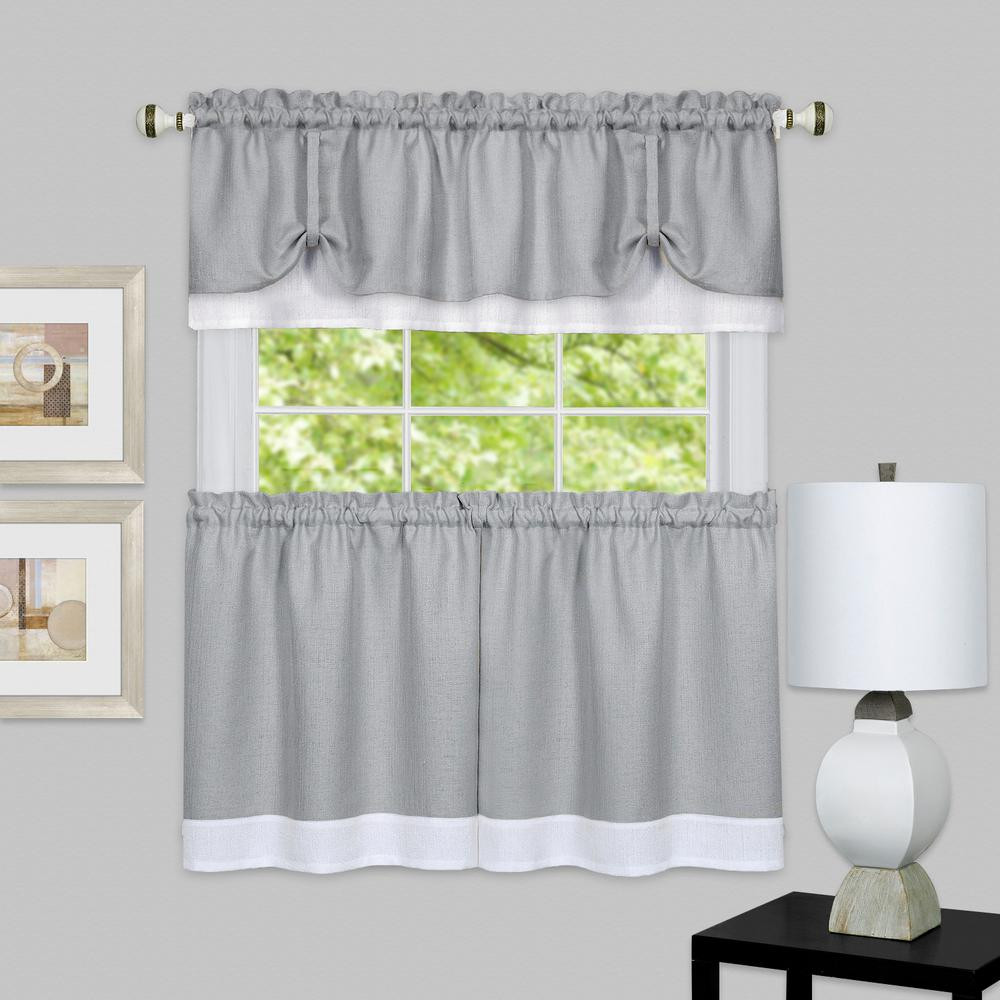 Grey Kitchen Curtains
 Achim Darcy Grey White Polyester Tier and Valance Curtain