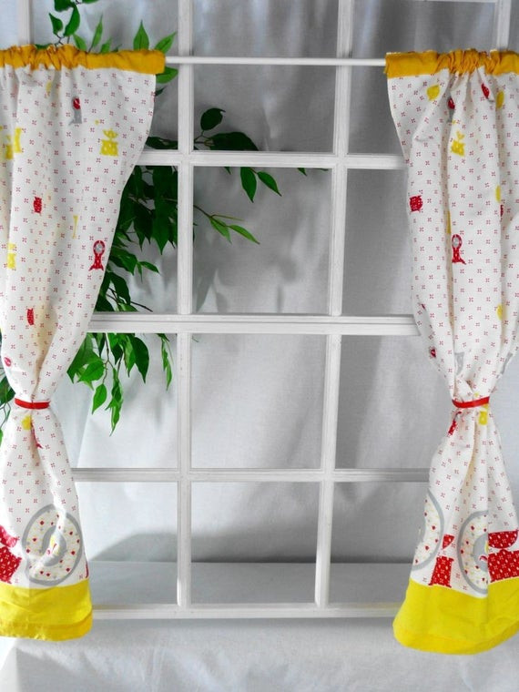 Grey Kitchen Curtains
 4 cafe curtains KITCHEN red yellow white grey by