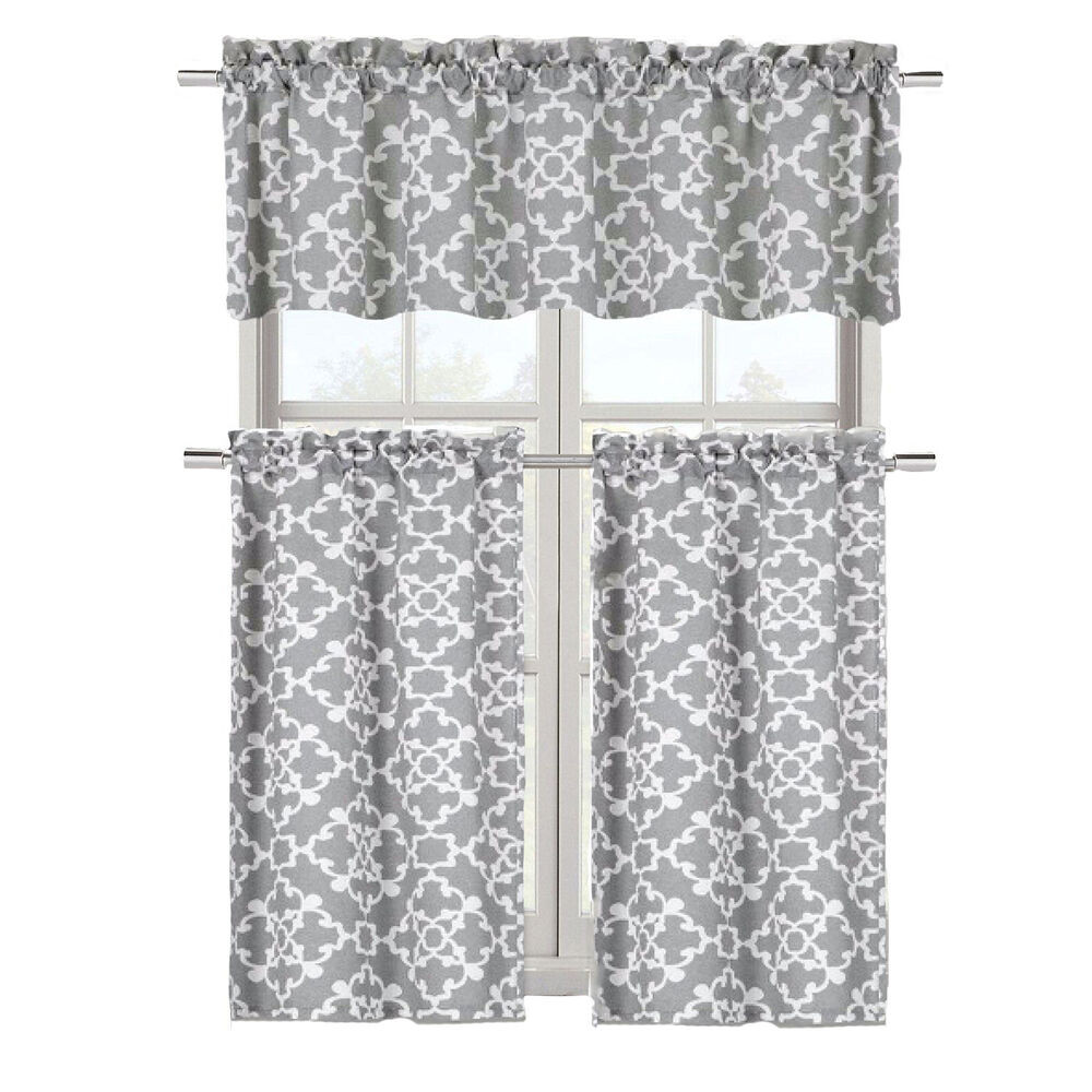 Grey Kitchen Curtains
 Grey Shabby 3 Piece Kitchen Curtain Tier & Valance Set