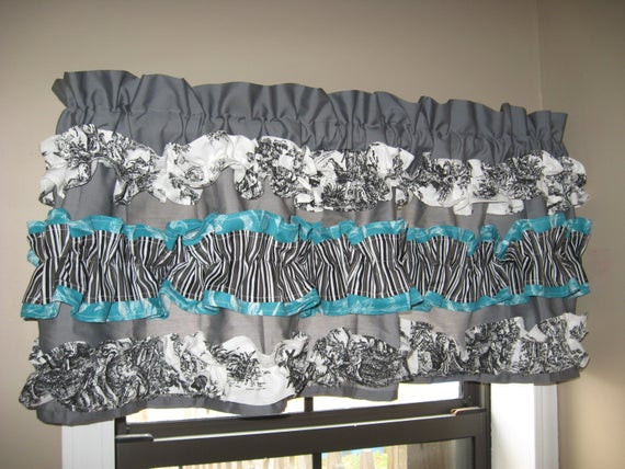 Grey Kitchen Curtains
 Items similar to Valance Curtain Ruffles Ruffled Custom