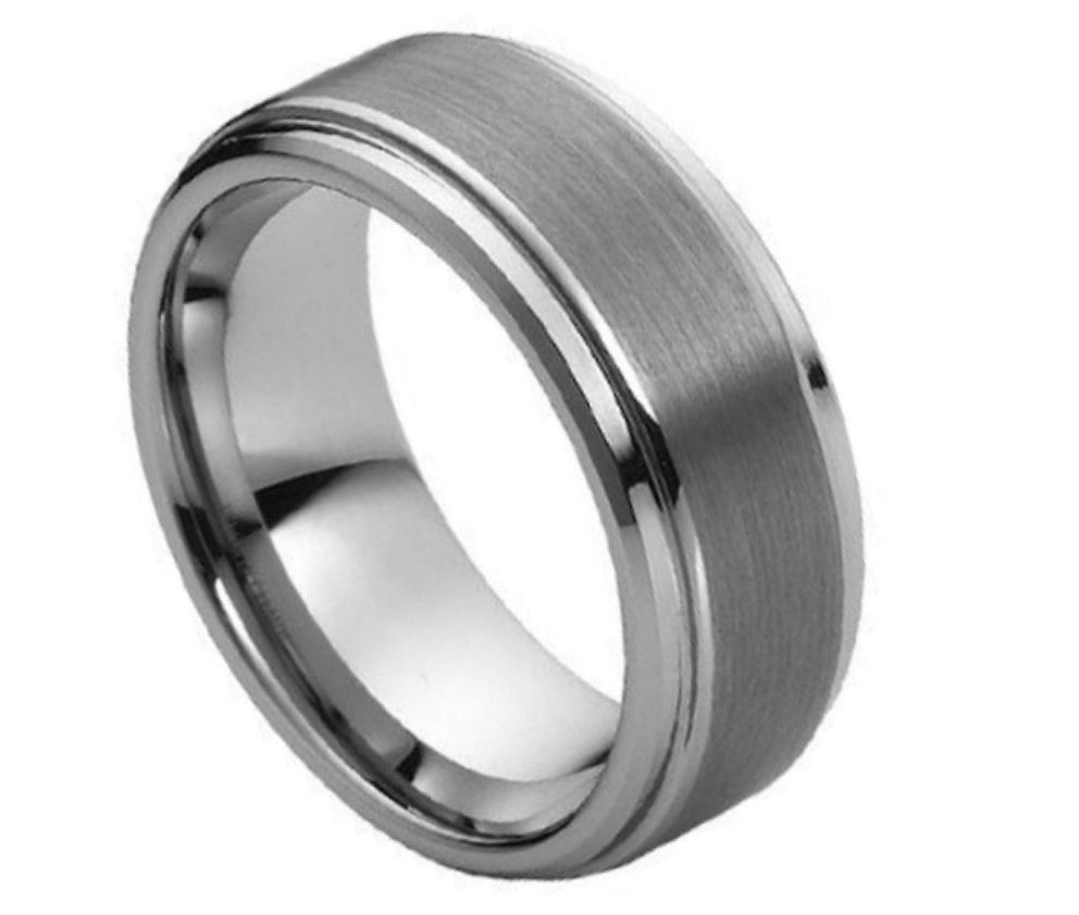 Gun Metal Wedding Rings
 8MM Tungsten Ring Brushed Gun Metal Gray Ridged Wedding