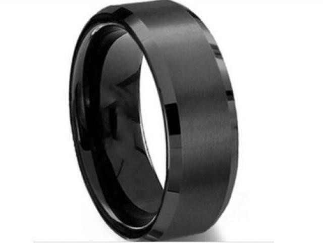 Gun Metal Wedding Rings
 Men s 8mm Tungsten Carbide BLACK Wedding Band Engagement