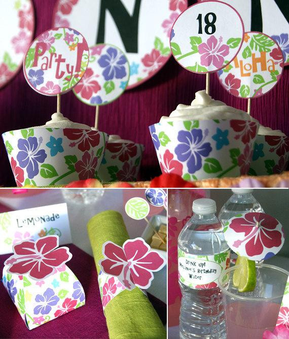 Inexpensive DIY Luau Party Decorations
 DIY Luau Party Hibiscus Pink Printables Party by