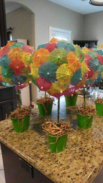 Inexpensive DIY Luau Party Decorations
 Umbrella topiary Craft & Party Ideas in 2019