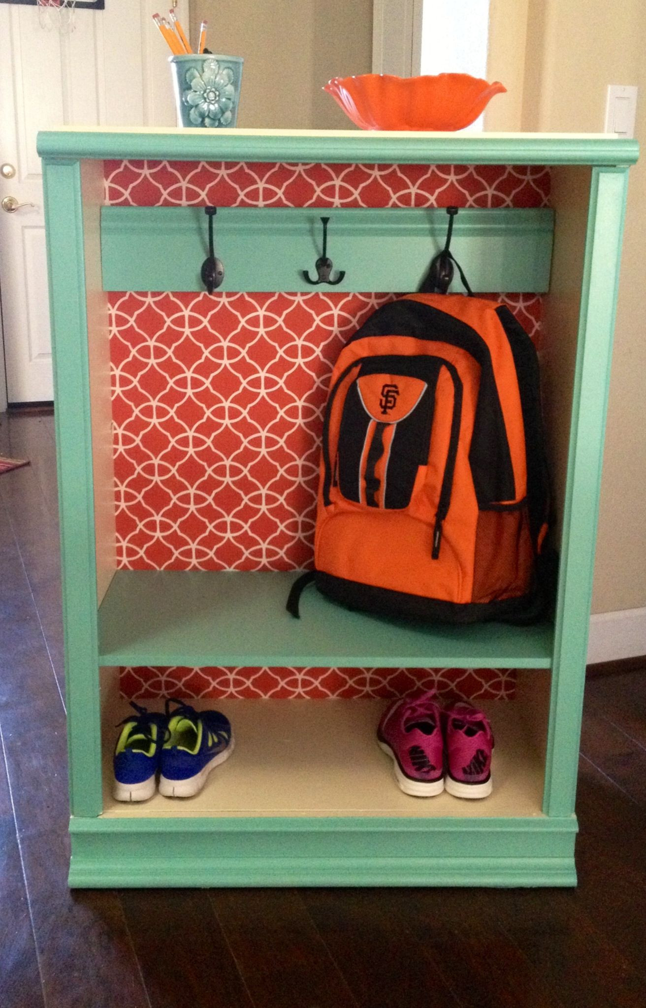 Kids Shoe Storage Ideas
 DIY Back to school backpack coat storage Made from an