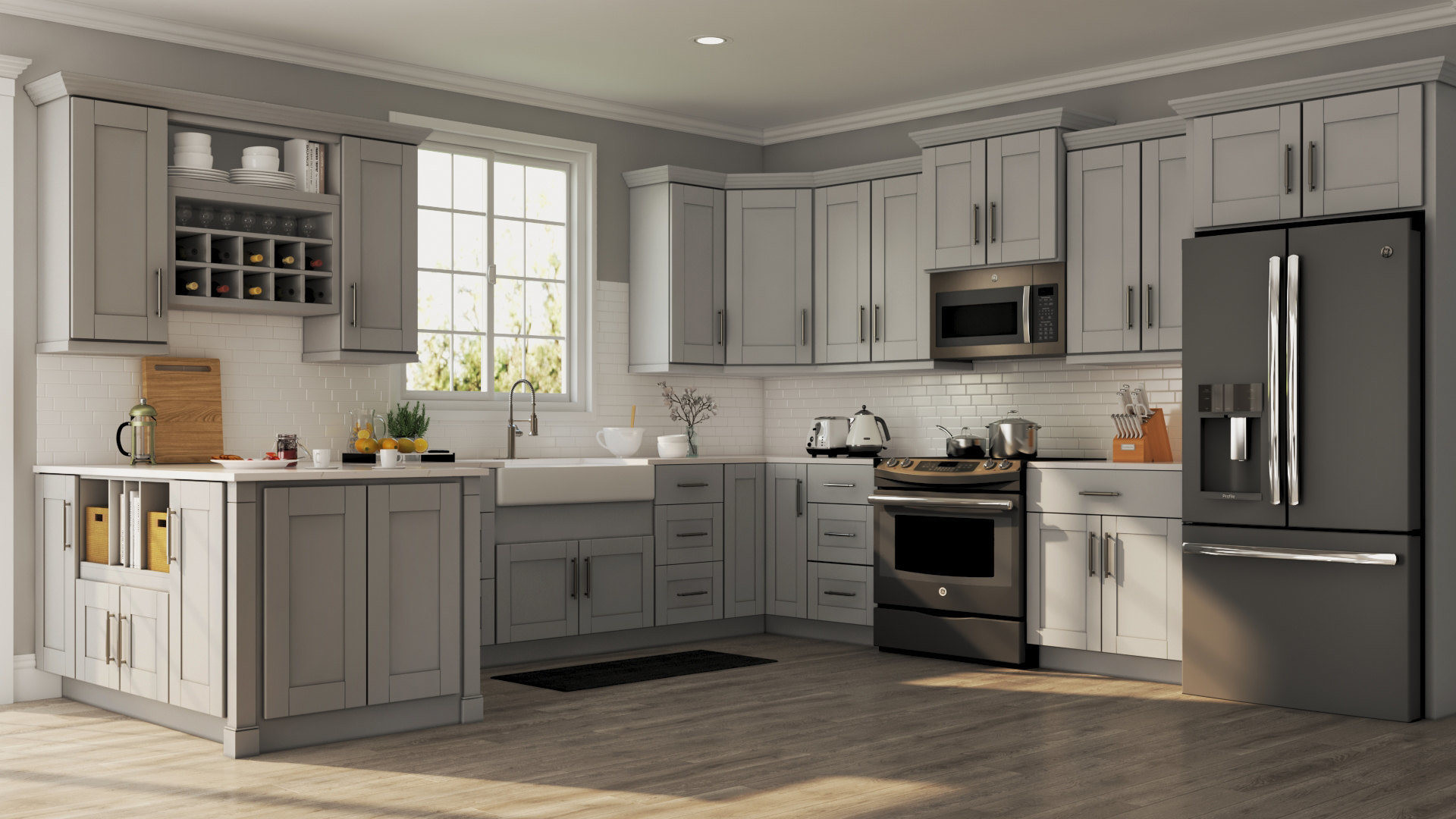 Kitchen Cabinet Walls
 Shaker Specialty Cabinets in Dove Gray – Kitchen – The
