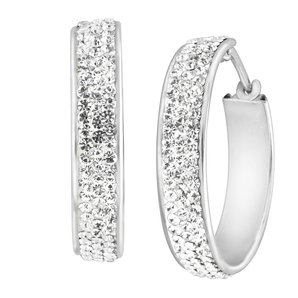 Macy's Sterling Silver Earrings
 Crystaluxe Hoop Earrings with White Swarovski Crystals in
