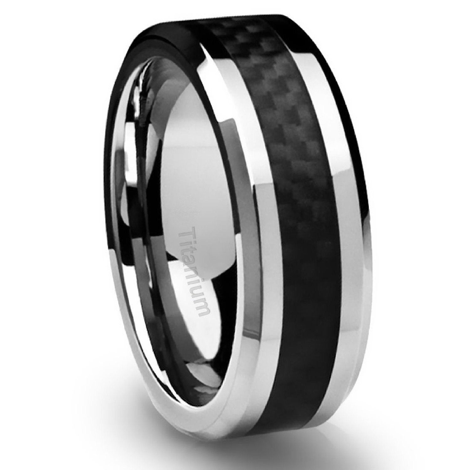 Mens Black Wedding Rings
 Men s Titanium Ring Wedding Band Black Carbon Fiber 8mm