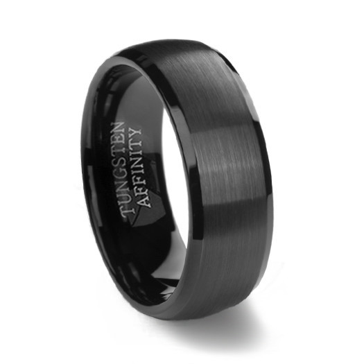 Mens Black Wedding Rings
 Black Brushed Domed Mens Tungsten Wedding Ring
