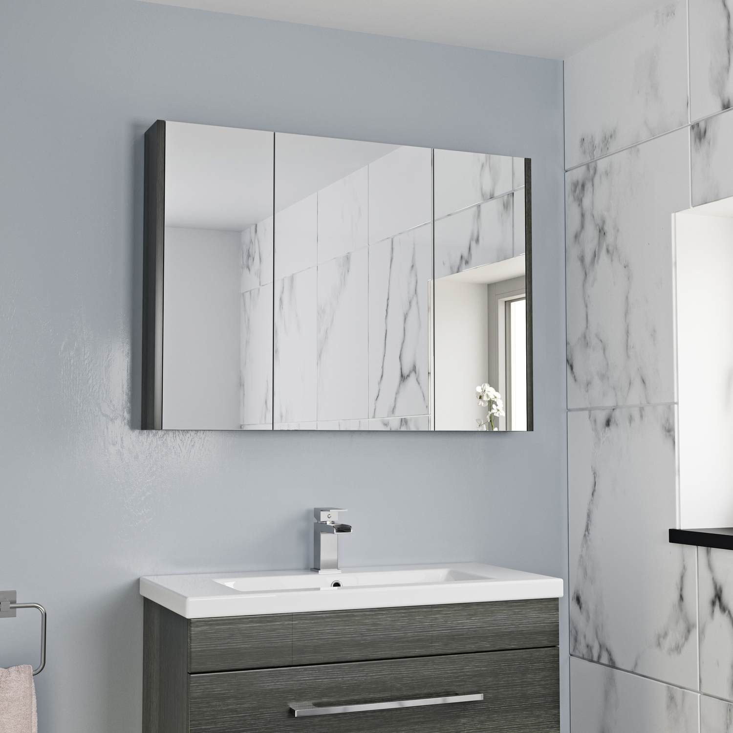 Mirror Cabinet Bathroom
 900mm Bathroom Mirror Cabinet 3 Door Storage Cupboard Wall