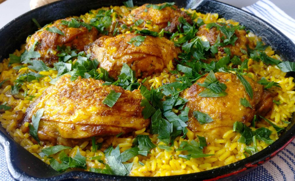 One Pot Chicken Thighs And Rice
 e Skillet Ginger & Turmeric Chicken Thighs With Rice