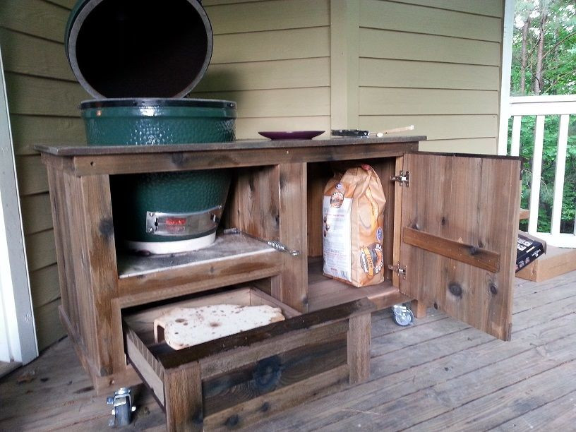 Outdoor Kitchen Table
 Enough storage space for all of your Big Green Egg needs