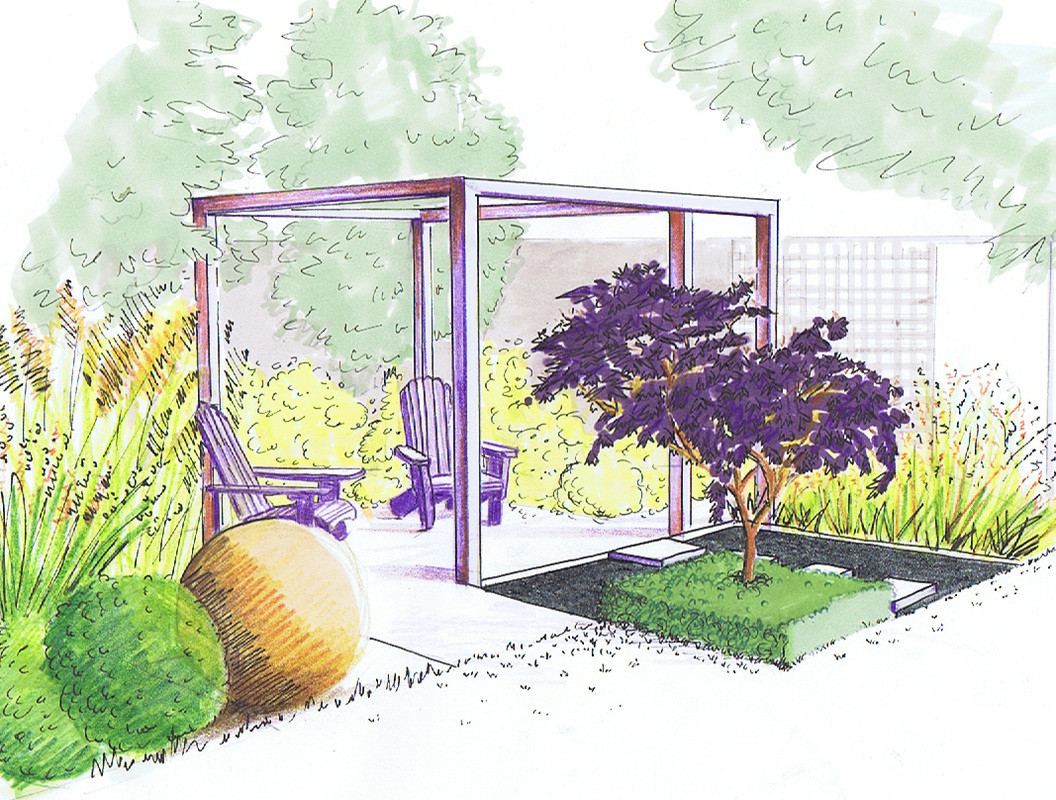 Outdoor Landscape Drawing
 Contemporary Haven Bea Ray Garden Design