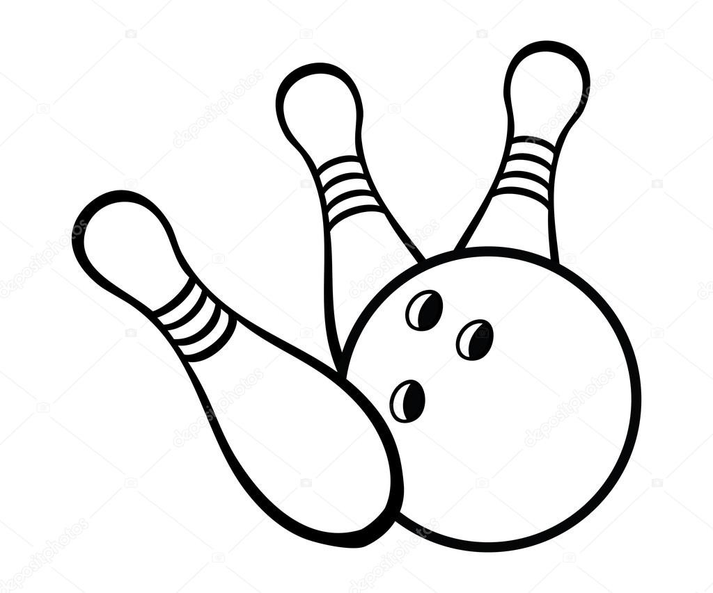 Pins Illustration
 Black and white bowling ball with pins — Stock Vector