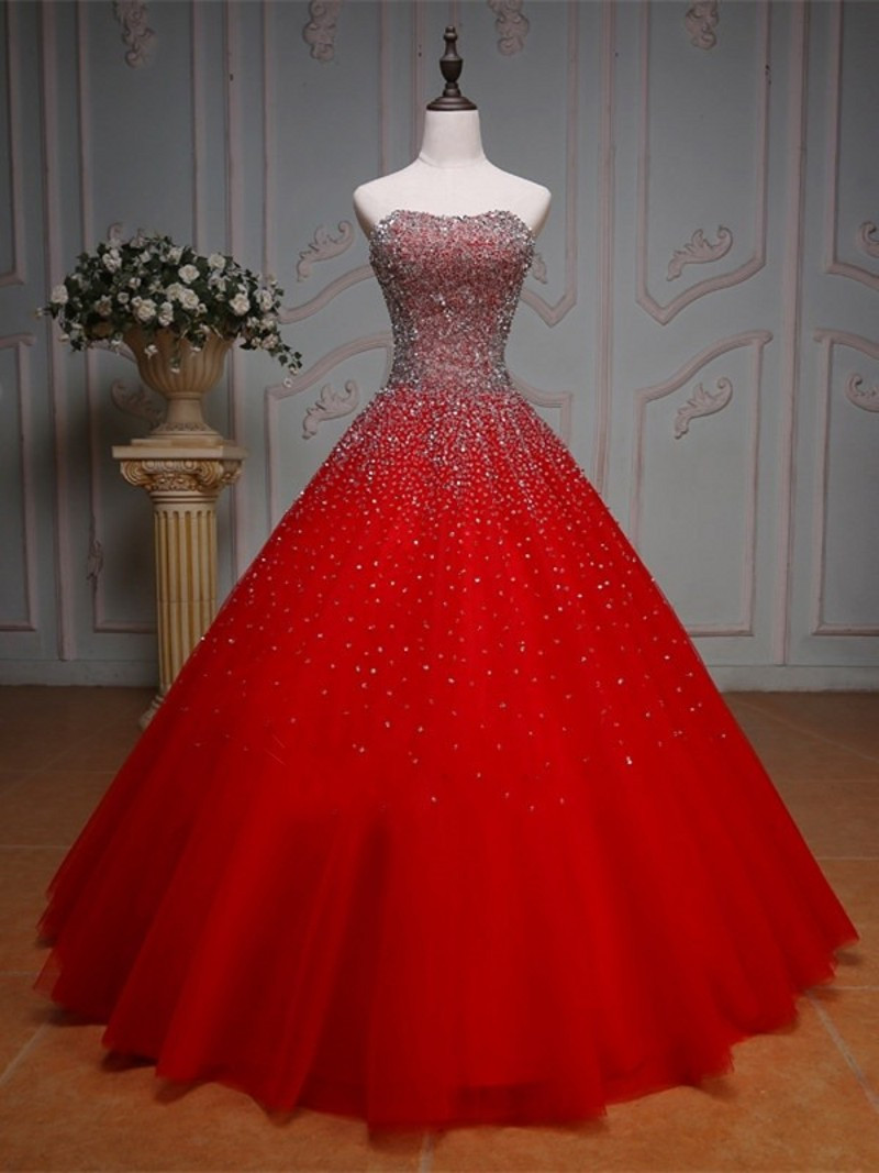 Red Ball Gown Wedding Dresses
 Hot Sale Red Color Wedding Dresses 2017 Sweetheart Beaded