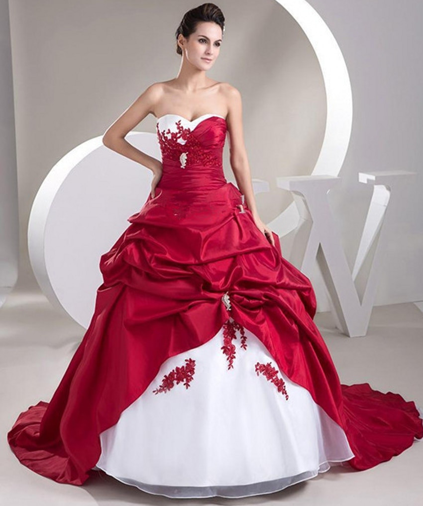 Red Ball Gown Wedding Dresses
 y Ball Gown Satin Bride Bridal Cheap Red and White