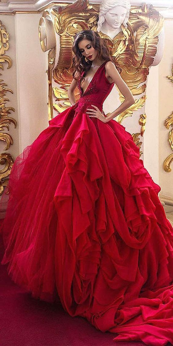 Red Ball Gown Wedding Dresses
 Modest Quinceanera Dress Red Ball Gown Fashion Prom Dress