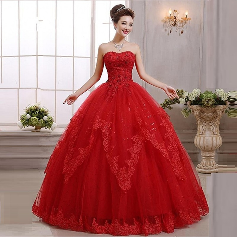 Red Ball Gown Wedding Dresses
 Lace Red Ball Gown Princess Wedding Dress 2016 Crystal