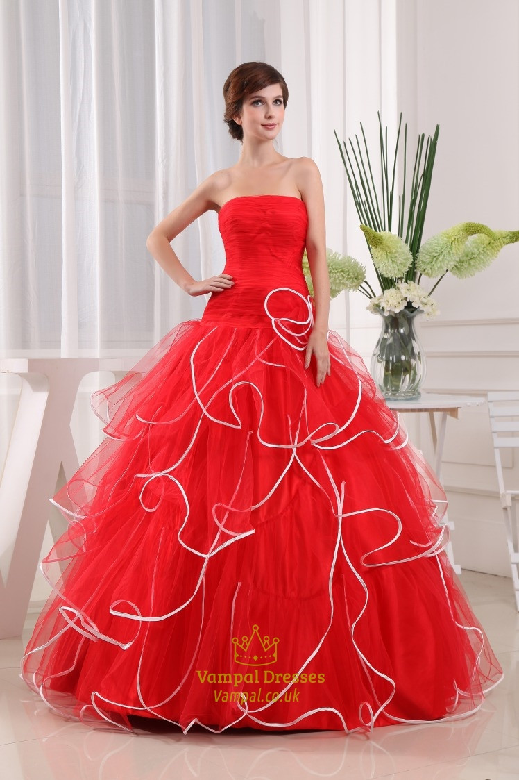 Red Ball Gown Wedding Dresses
 Strapless Red And White Wedding Dresses Red Ball Gown