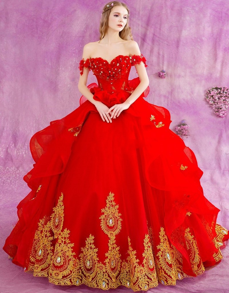 Red Ball Gown Wedding Dresses
 Ball Gown Princess Red Wedding Dresses Long 2016 Gothic