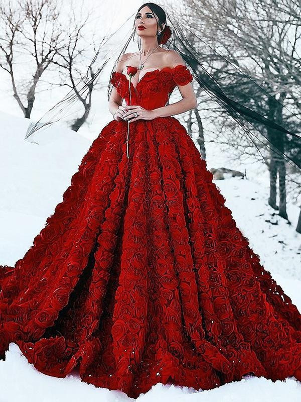 Red Ball Gown Wedding Dresses
 Vintage Red Wedding Dress f The Shoulder Ball Gown