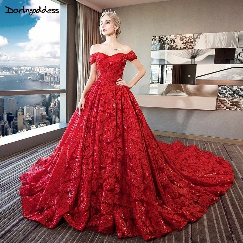 Red Ball Gown Wedding Dresses
 Darlingoddess Luxury Bling Wedding Dresses 2018 Ball Gown