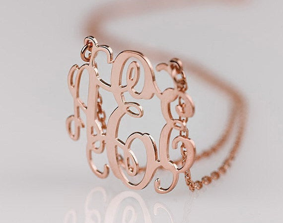 Rose Gold Monogram Necklace
 Monogram necklace Rose Gold 1 25 inch by PersonalizedNecklace
