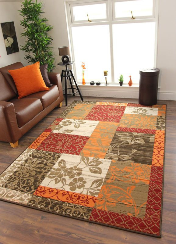 Rugs For Living Room Cheap
 New Warm Red Orange Modern Patchwork Rugs Small