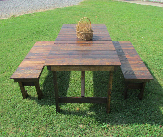Rustic Kitchen Tables With Bench
 Rustic Dining Table & 2 Bench Set Reclaimed Wood Kitchen