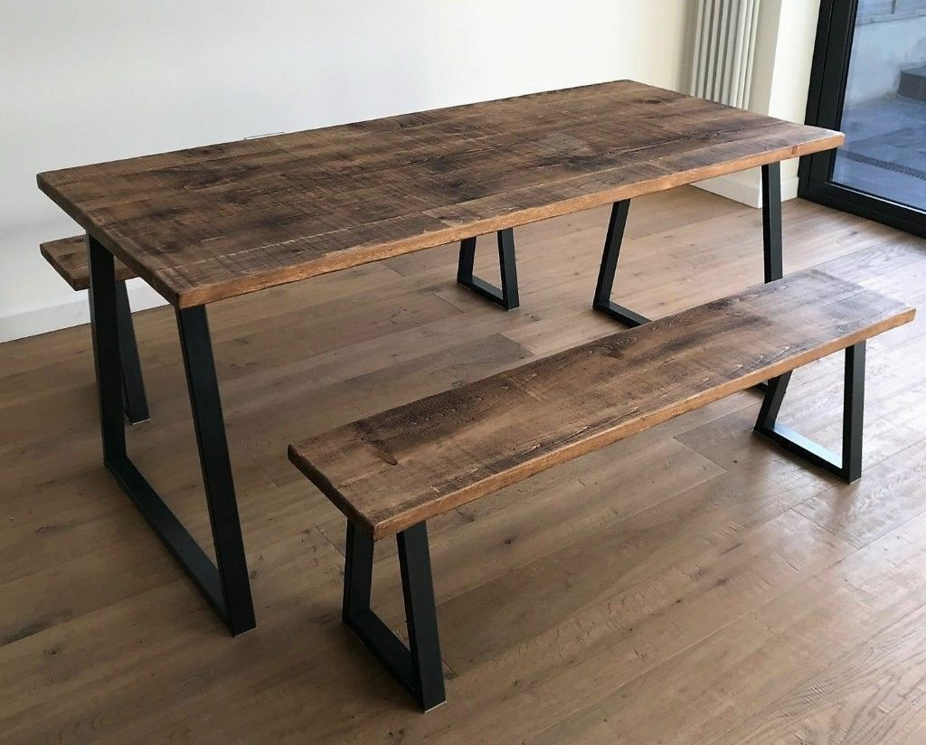 Rustic Kitchen Tables With Bench
 Oak Pine Industrial Reclaimed Rustic Wood Steel Metal
