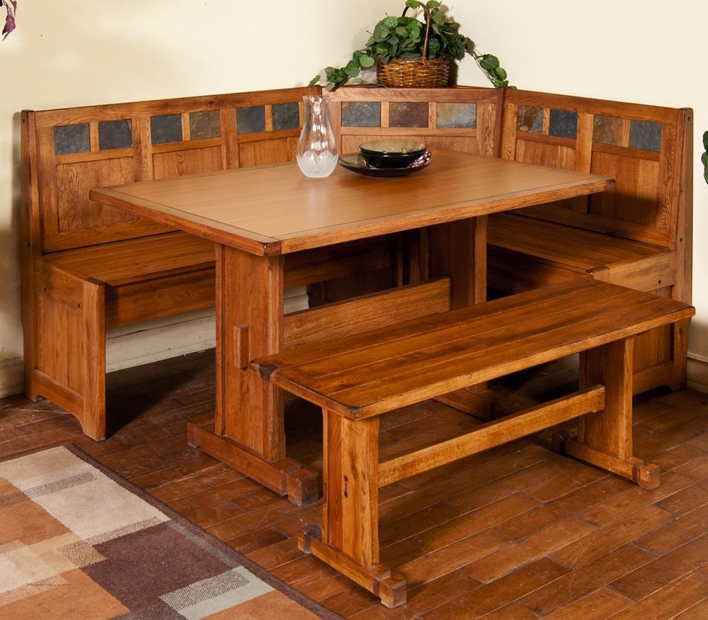 Rustic Kitchen Tables With Bench
 4 Piece Corner Breakfast Nook Set Rustic Oak Bench Table