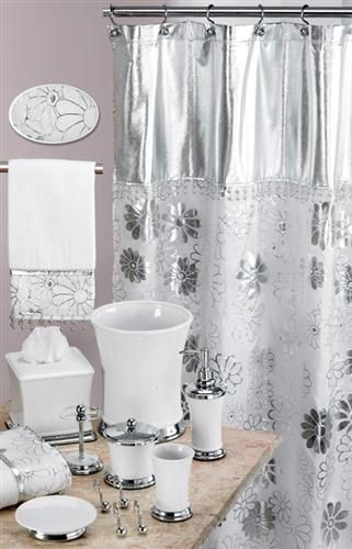 Silver Bathroom Wall Decor
 Phoenix White & Silver Bath Accessory Set