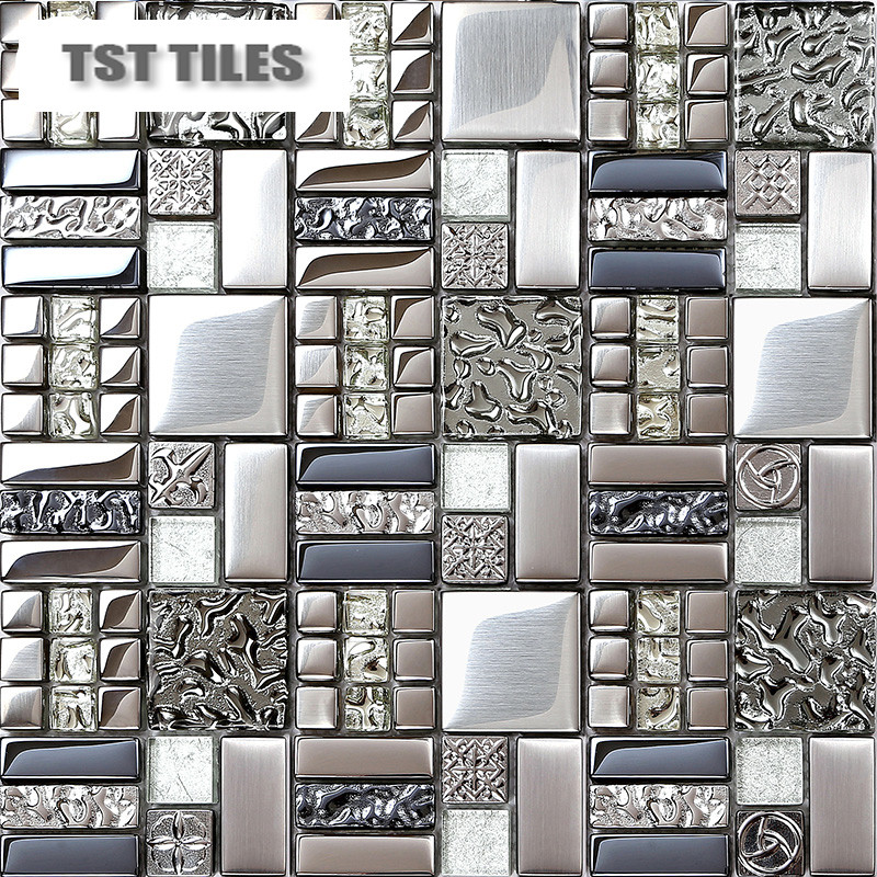 Silver Bathroom Wall Decor
 Home tiles mosaics silver metal coating glass tile