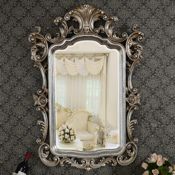 Silver Bathroom Wall Decor
 European Antique Refined Mirror Luxury Silver Frame Decor