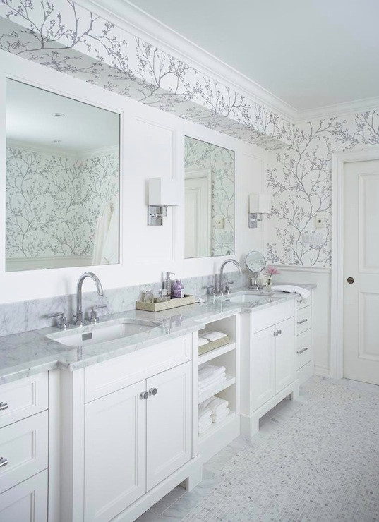 Silver Bathroom Wall Decor
 Metallic Silver Wallpaper Transitional bathroom