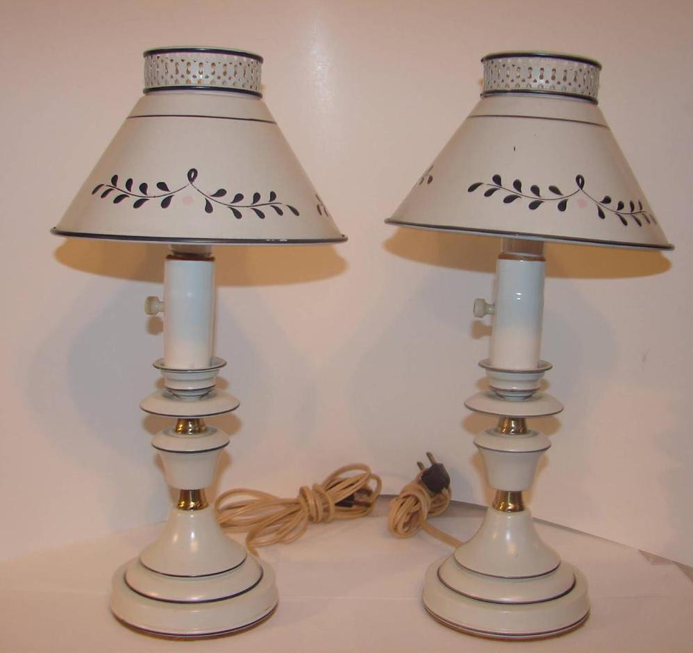 Small Kitchen Lamps
 Pair Vintage Toleware Small Kitchen Counter Table Lamps